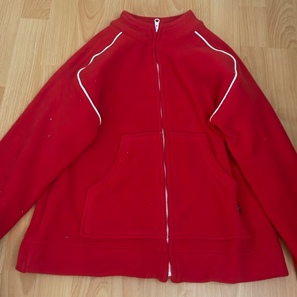 Red Zipup Sweater with White Lining - Picture 1 of 3